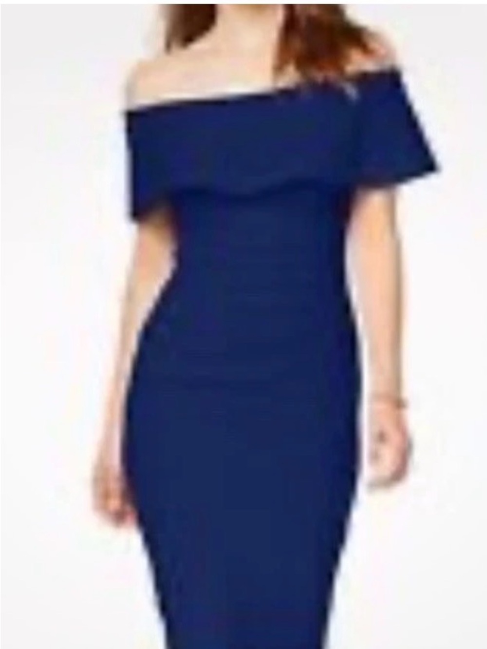 Xscape Elegant Off-Shoulder Navy Dress 10 petite
